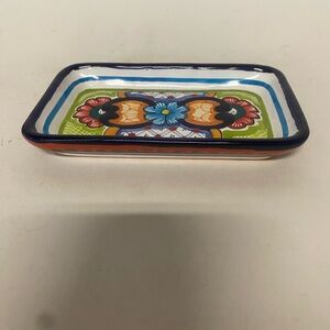 Puebla Mexico Talavera Ceramic Pottery Rectangular Signed Trinket Dish